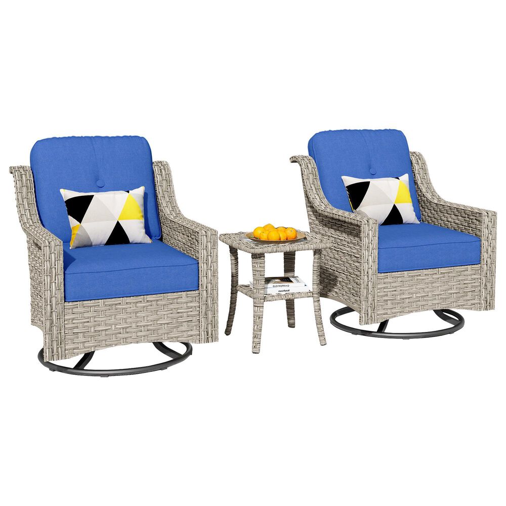 HOMLUX 3-Piece Outdoor Swivel Rocking Chair Set and Side Table in Navy Blue, , large
