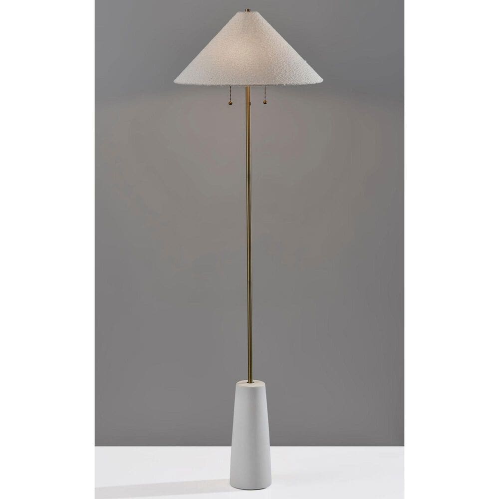 Adesso Waylon Floor Lamp in White and Antique Brass, , large