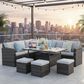 Hearth and Haven 7-Piece Outdoor Dining Set with Grey Cushion in Brown, , large