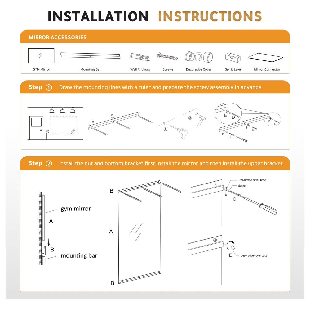 HOMLUX 48" x 24" Frameless Full Length Wall Mounted Fitness Mirror in Silver (Set of 2), , large