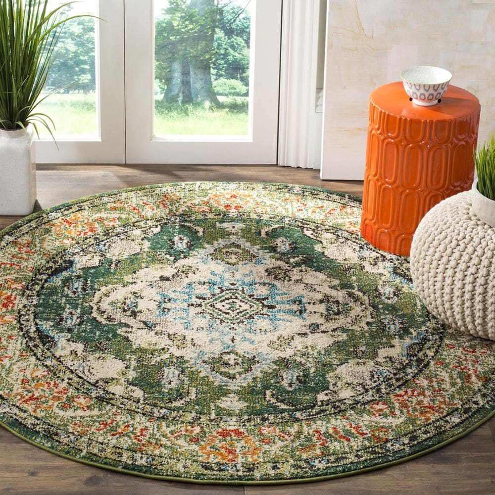 Safavieh Monaco MNC243F-3R 3" x 3" Forest Green/Light Blue Round Rug, , large