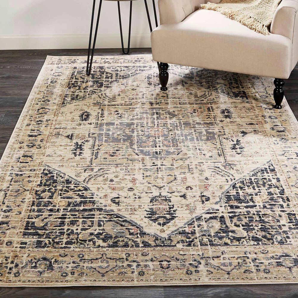 Feizy Rugs Grayson 3579F 3'11" x 5'5" Charcoal and Beige Area Rug