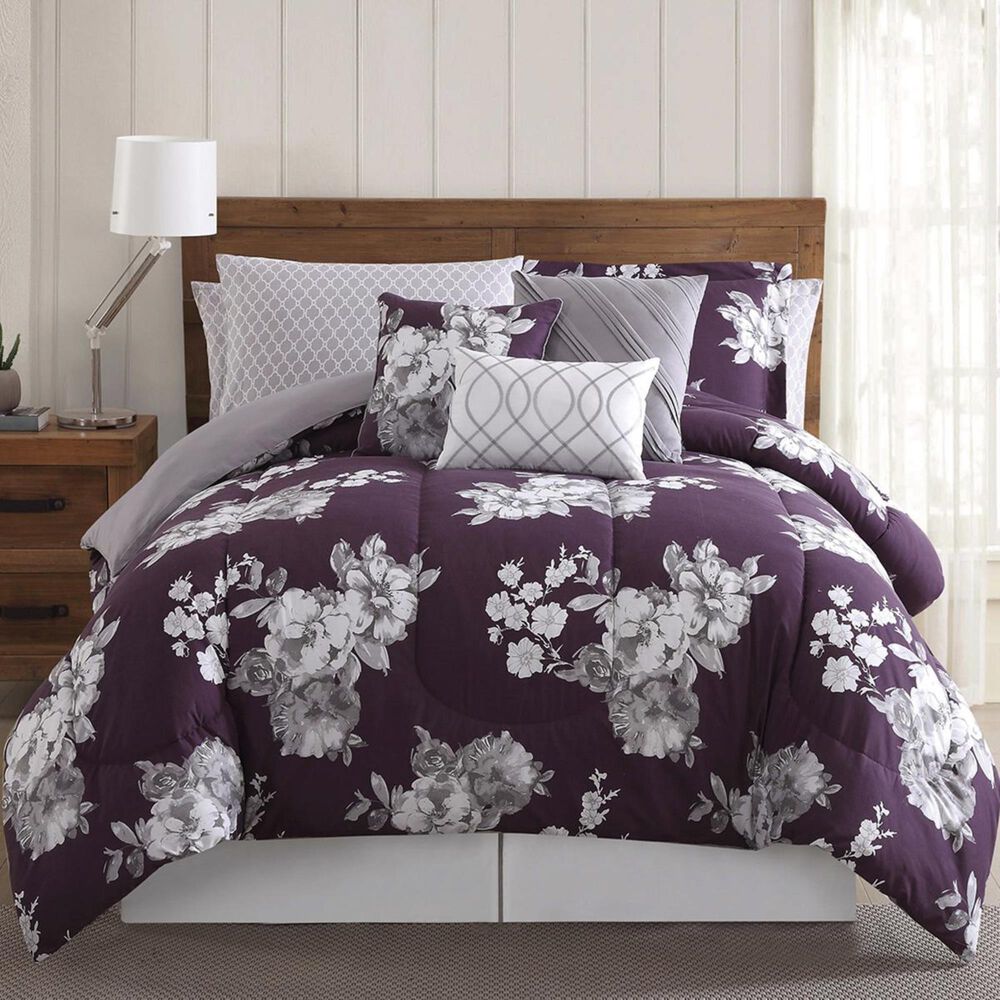 Pem America Peony Garden 12-Piece Queen Garden Floral Bed Ensemble in Purple, , large