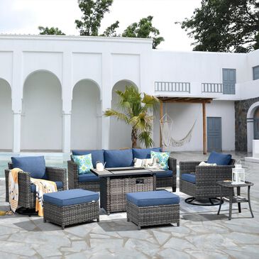 HOMLUX 7-Piece Patio Conversation Set with Rocking Chairs and Fire Pit Table in Denim Blue, , large