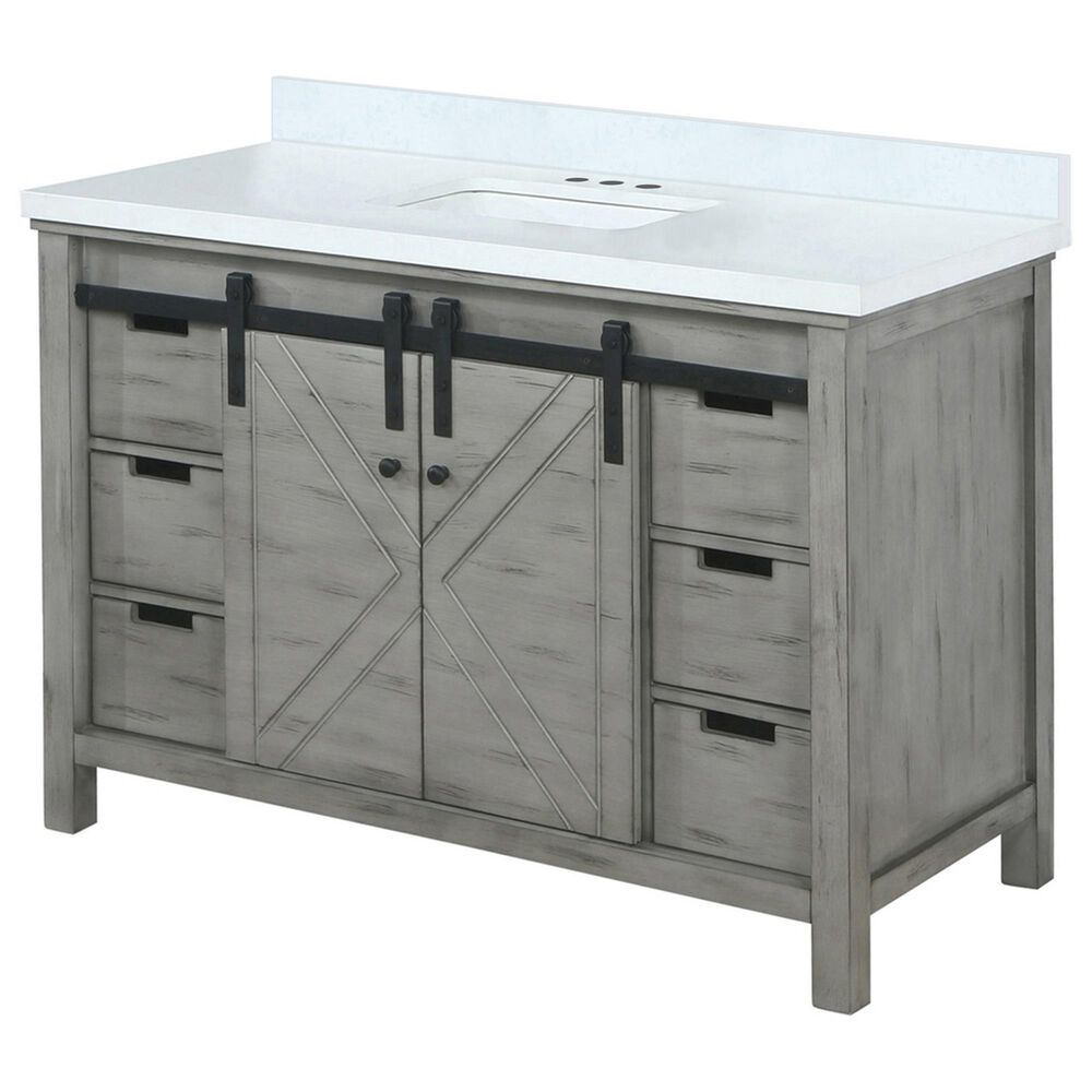 Lexora Home Marsyas 48" Single Bathroom Vanity in Ash Grey with 2 cm White Cultured Marble Top and Rectangular Sink, , large