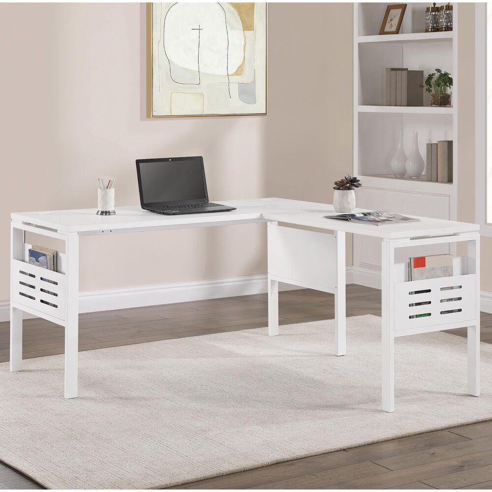 OSP Home Prado 60&quot; L-Desk with Storage in White, , large