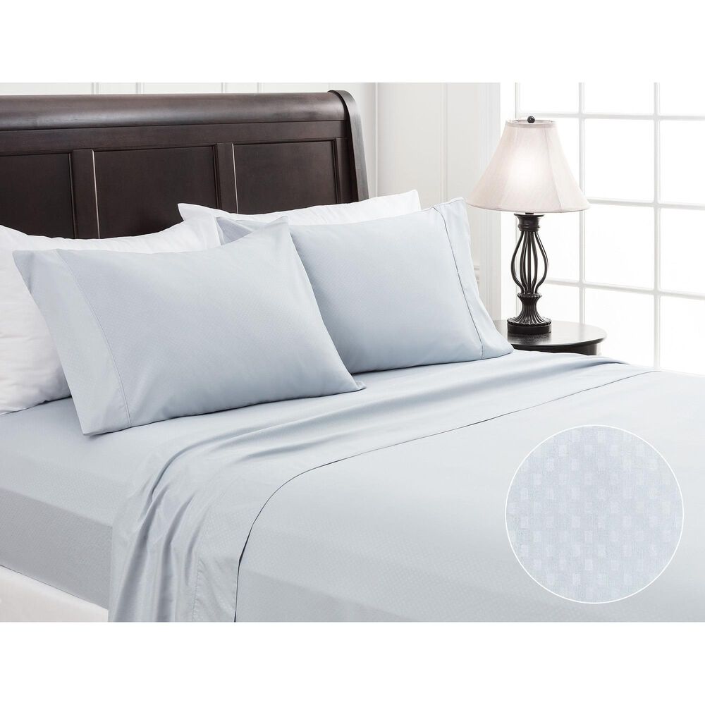 4-Piece King Checkered Emboss Sheet Set in Dusty Blue, , large