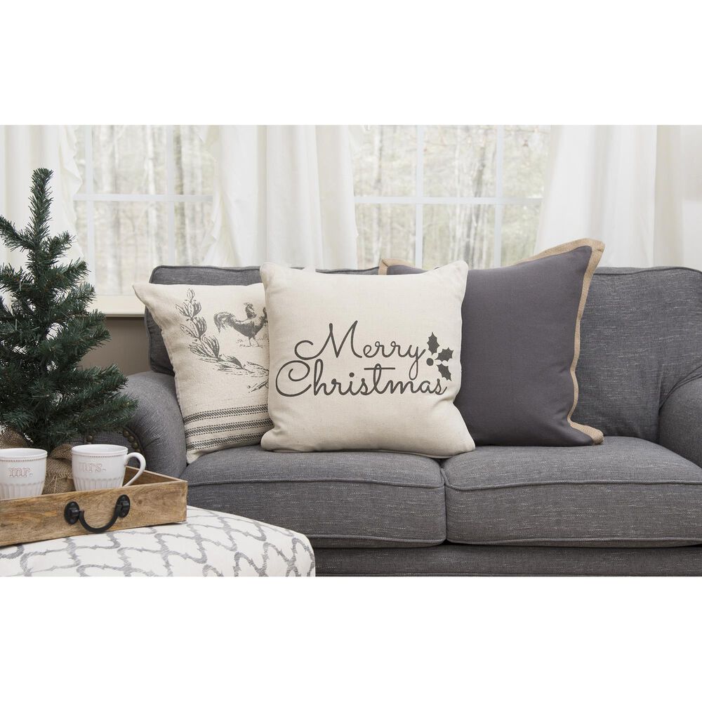 Rizzy Home Holiday Sentiment 20&quot; Down Filled Pillow in Natural, , large