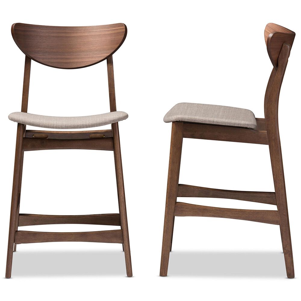 Baxton Studio Latina Counter Stool with Light Grey Cushion in Walnut (Set of 2), , large