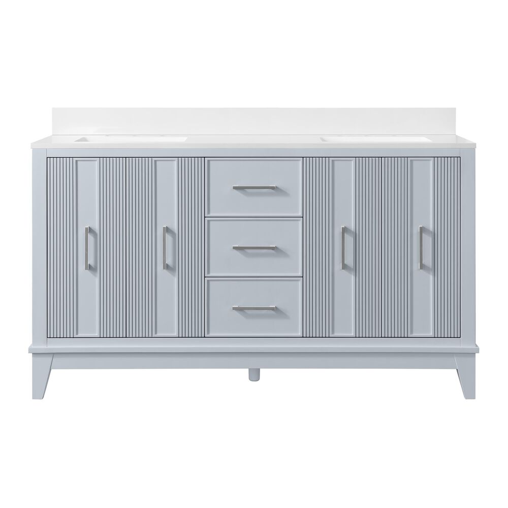 37B Fenwick 60" Double Bathroom Vanity in Soft Blue with Glossy White Composite Stone Top and Backsplash, , large