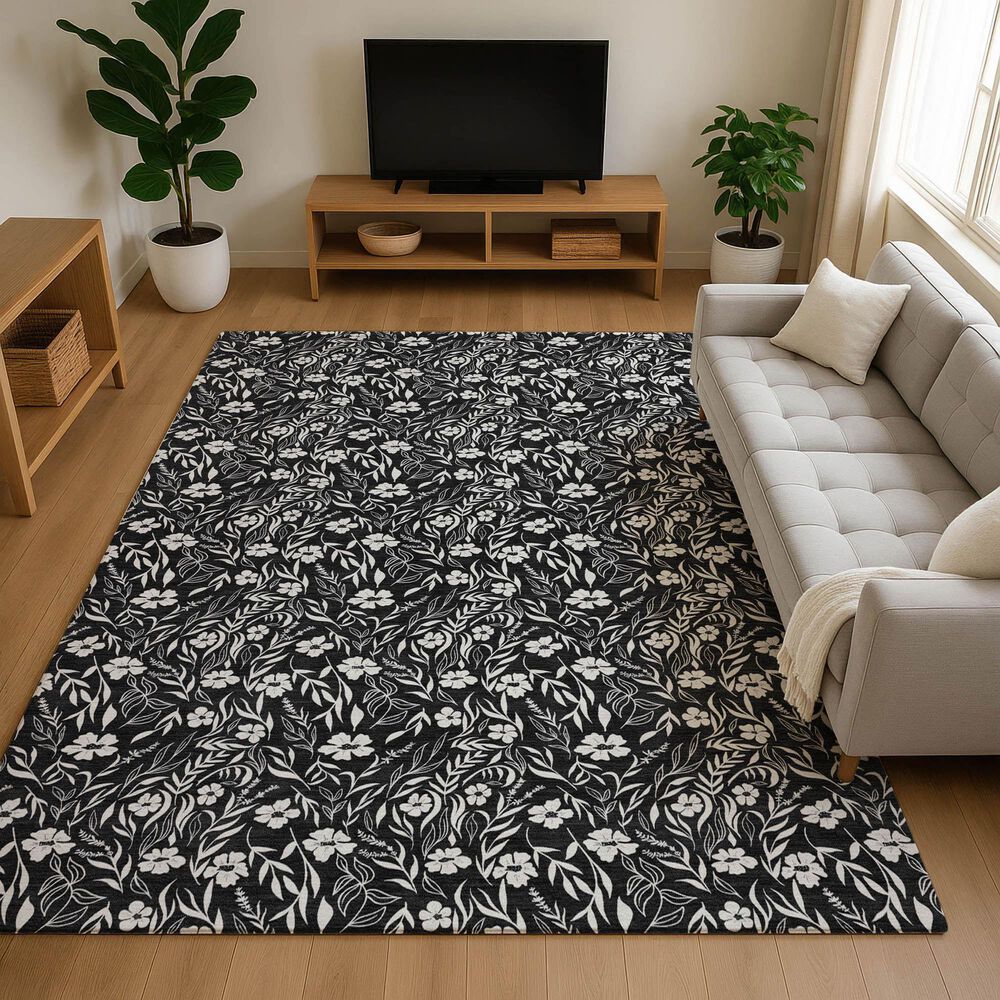 Dalyn Rug Company Soft Essentials Floral Black 3' x 5' Indoor/Outdoor Area Rug, , large