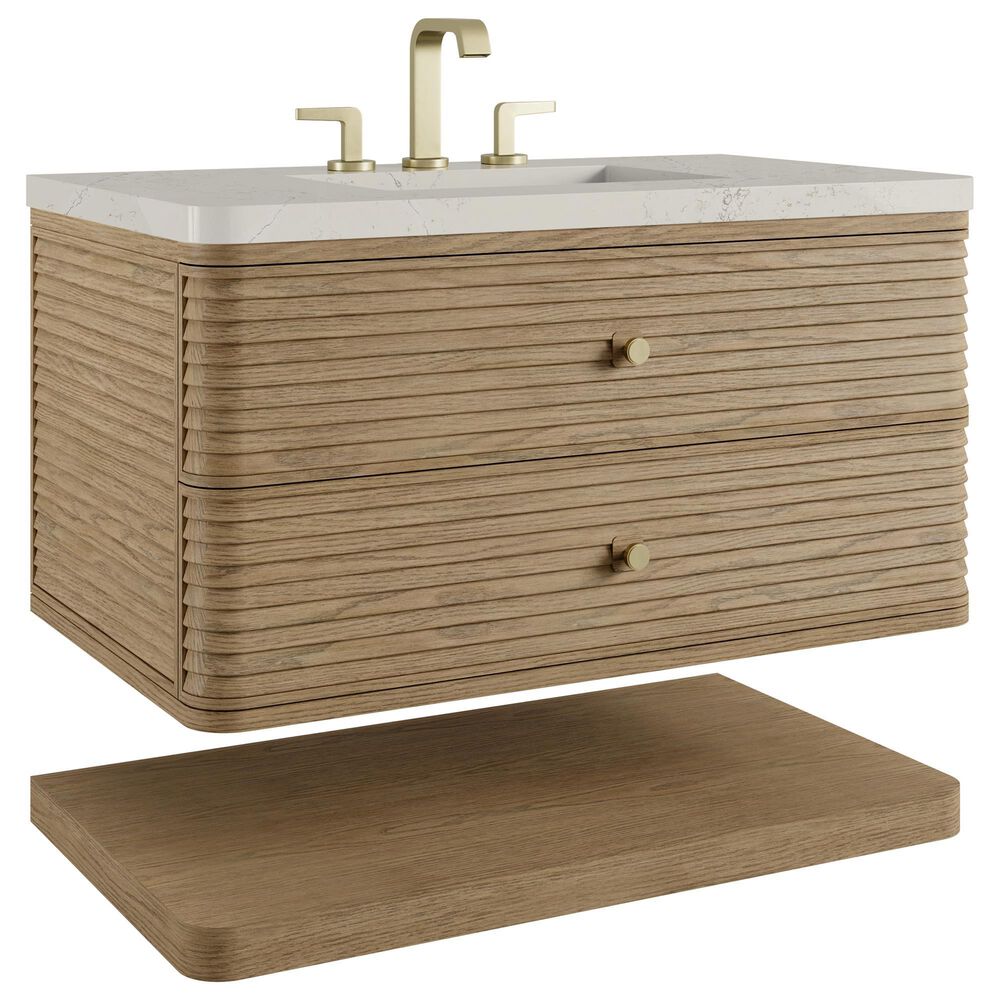 James Martin Allamari 36" Single Bathroom Vanity in Dune Mist with 3 cm Siberian Silestone Top and Rectangular Sink, , large