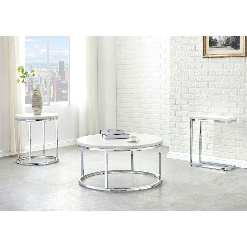 Crystal City Echo Cocktail Table in White Marble and Chrome, , large