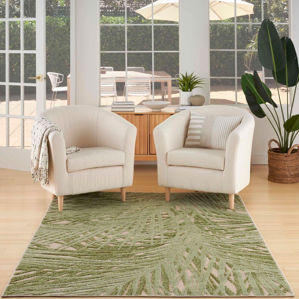 Nourison Aloha ALH41 3'6" x 5'6" Ivory and Green Indoor/Outdoor Area Rug, , large