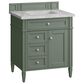 James Martin Vanities Brittany 30" Single Bathroom Vanity in Smokey Celadon with 3 cm Victorian Silver Quartz Top and Rectangular Sink, , large