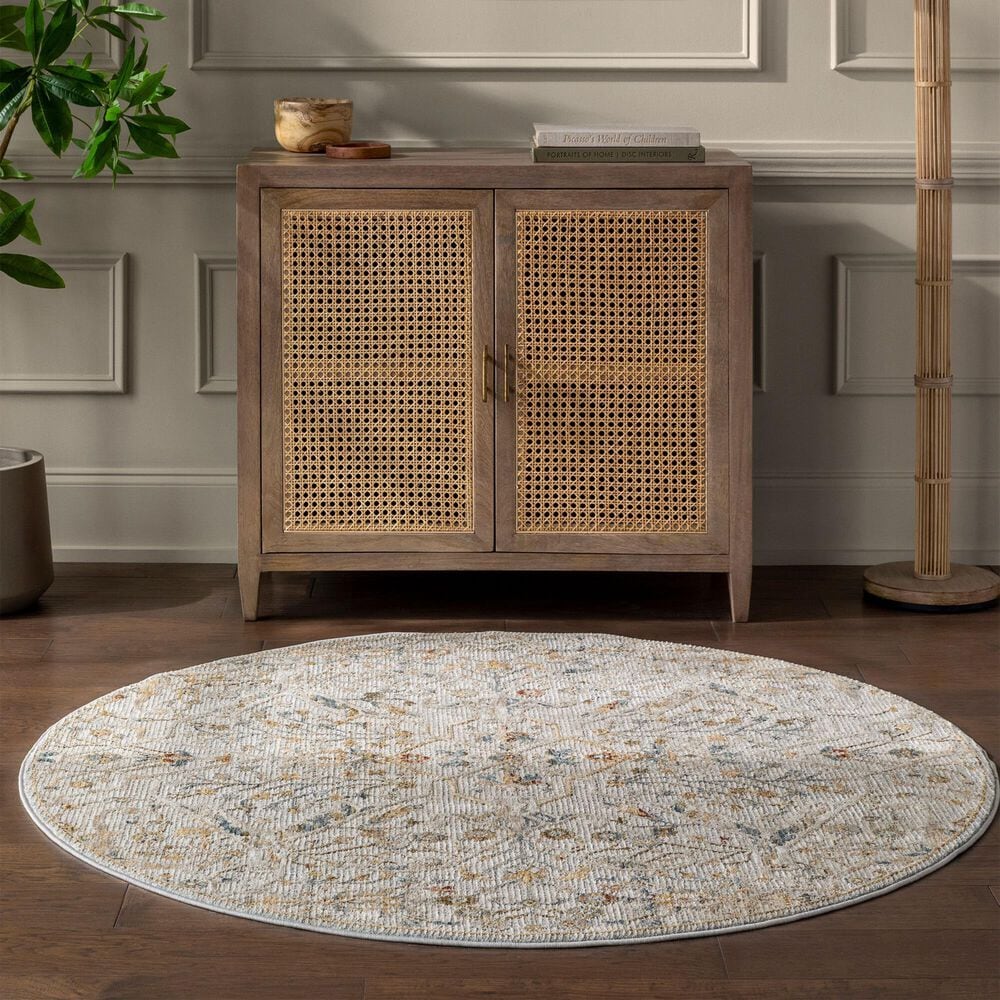 Surya Reina Light Gray, Denim, Cream, Tan, Light Brown, Rust, Mustard and Olive 6&#39;7&quot; Round Area Rug, , large