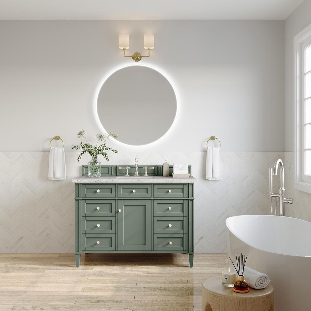 James Martin Vanities Brittany 48" Single Bathroom Vanity in Smokey Celadon with 3 cm Eternal Jasmine Pearl Quartz Top and Rectangular Sink, , large