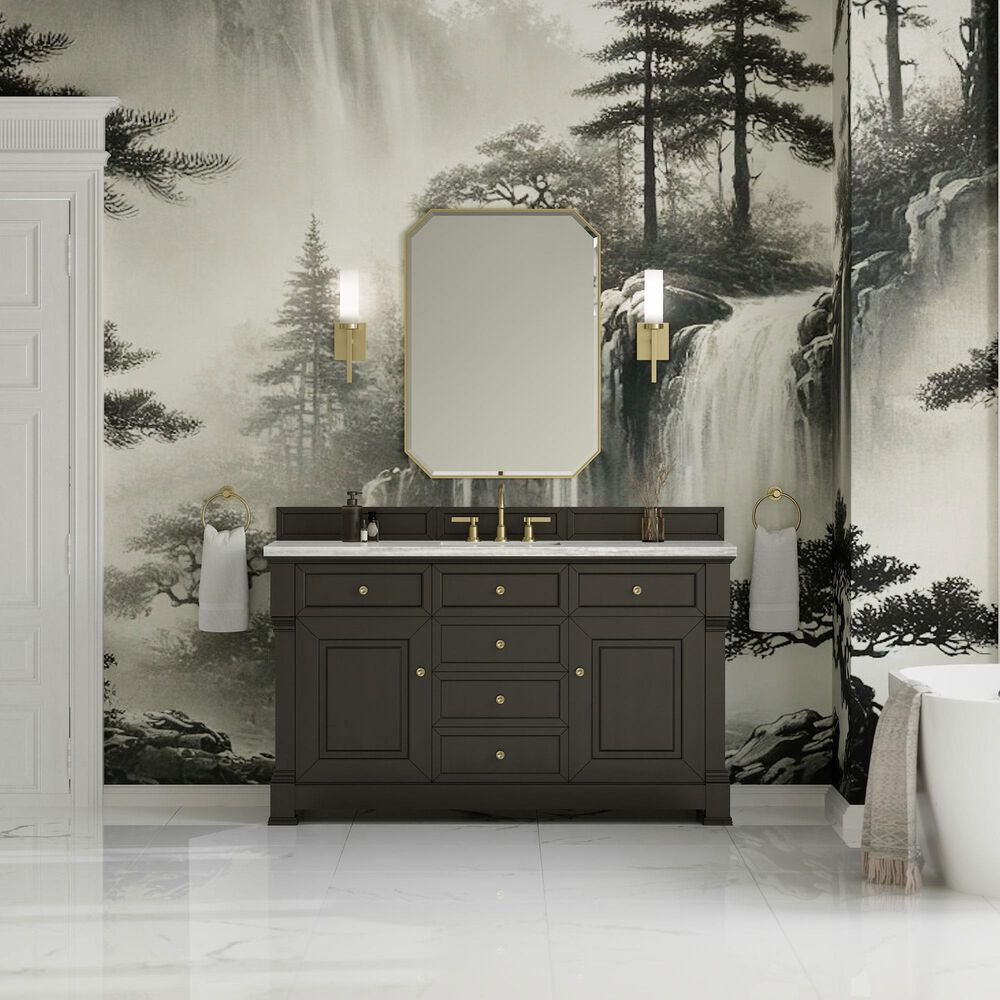 James Martin Vanities Brookfield 60&quot; Single Bathroom Vanity in Black Onyx with 3 cm Arctic Fall Solid Surface Top and Rectangular Sink, , large