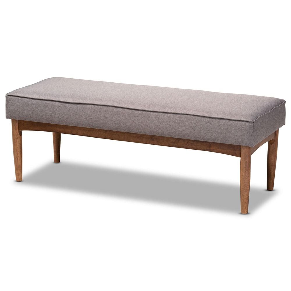 Baxton Studio Arvid Dining Bench with Gray Cushion in Walnut Brown, , large