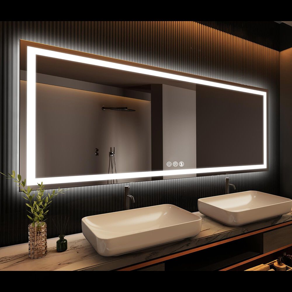 HOMLUX 60" x 36" LED Bathroom Makeup Mirror in Silver, , large