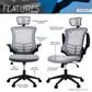 Rta Products Llc Modern High-Back Mesh Executive Office Chair with Headrest and Flip-Up Arms in Silver Grey, , large