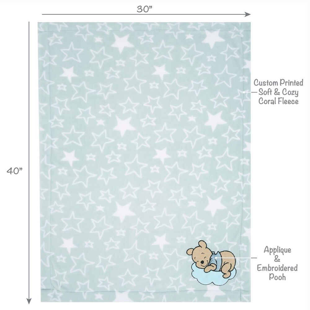 Lambs and Ivy Starlight Pooh Baby Blanket in Blue, Brown and Yellow, , large