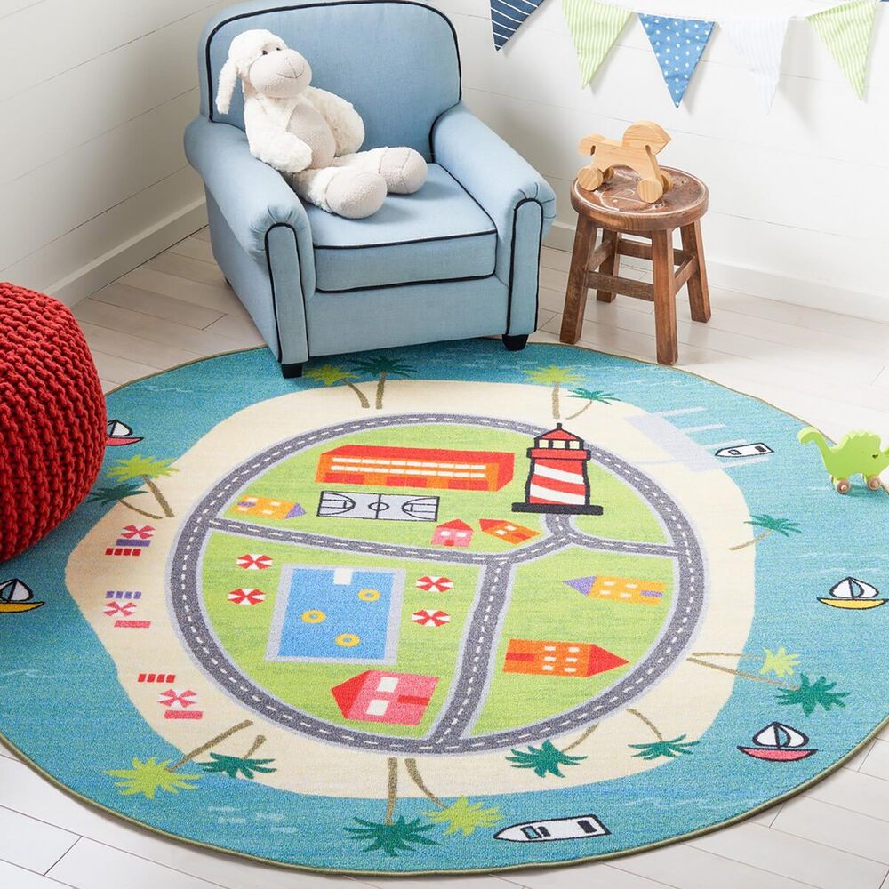 Safavieh Kids Playhouse KPH202M 5&#39; Round Blue and Green Rug, , large
