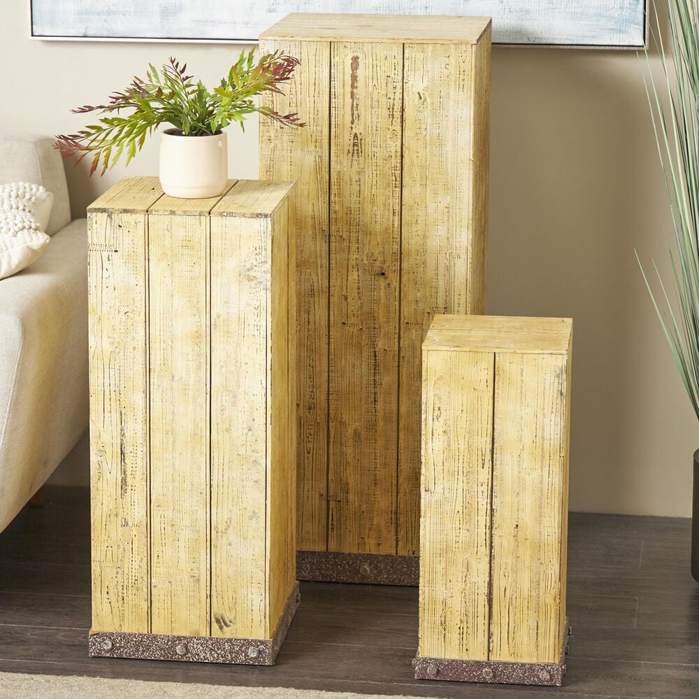 Maple and Jade 3-Piece Side End Pedestal Table Set in Oiled Brown, , large