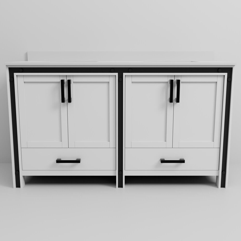 Lexora Home Ziva 60" Double Bathroom Vanity in White with 2 cm White Cultured Marble Top and Rectangular Sinks, , large