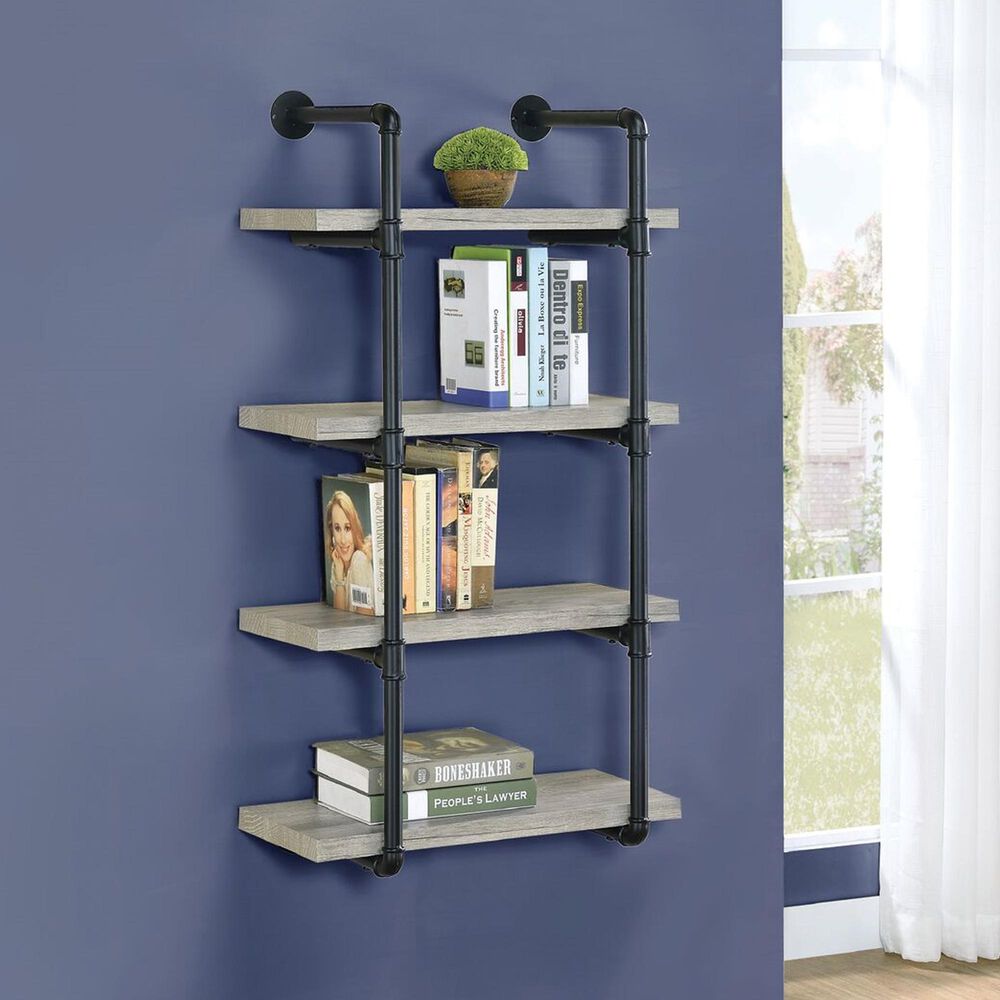 Pacific Landing Wall Shelf in Gray Driftwood and Black, , large