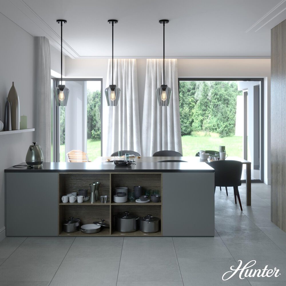 Hunter Vidria 7.25&quot; 1-Light Mini Pendant in Matte Black, , large