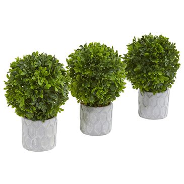 Nearly Natural Inc 9" Boxwood Mini Topiary in Green (Set of 3), , large