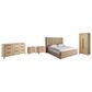 Universal Furniture Modern Walker King Panel Bed with Dresser, Wardrobe and Two Nightstands in Natural Oak with AC Outlets and USB Ports, , large