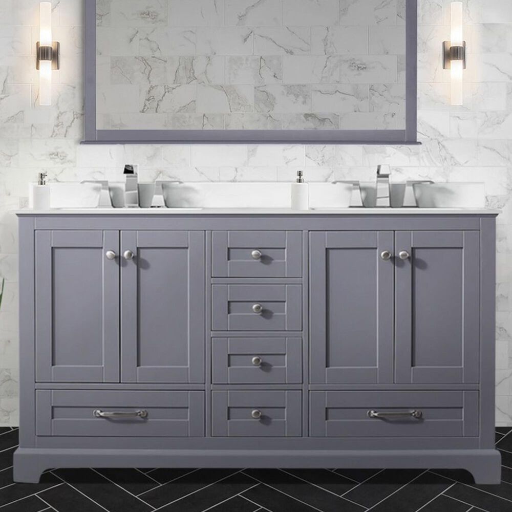 Lexora Home Dukes 48&quot; Single Bathroom Vanity in Dark Grey with 2 cm White Cultured Marble Top and Rectangular Sink, , large