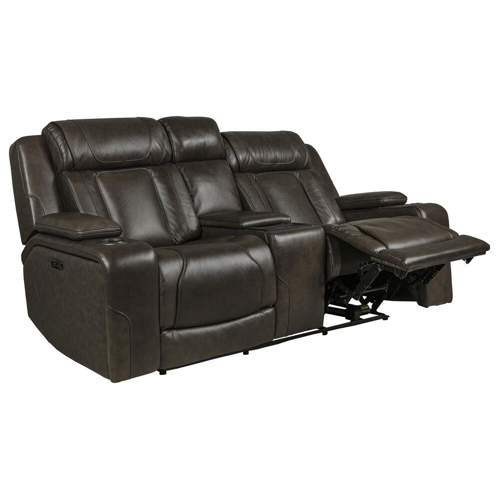 Interlochen Leather Power Reclining Console Loveseat in Boston Charcoal, , large