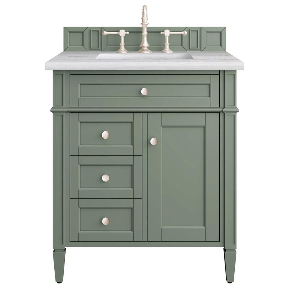 James Martin Vanities Brittany 30" Single Bathroom Vanity in Smokey Celadon with 3 cm Arctic Fall Solid Surface Top and Rectangular Sink, , large