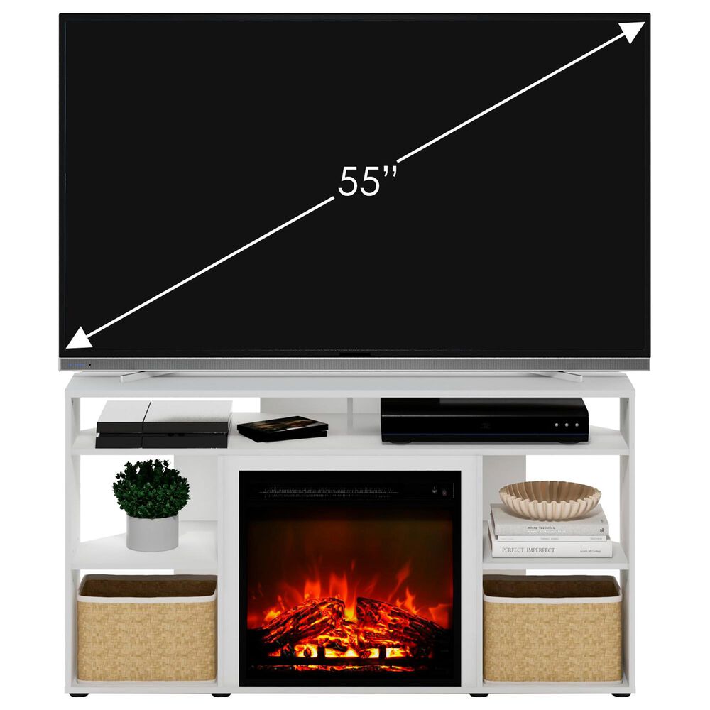 HOMLUX 47" Corner TV Stand with Electric Fireplace in White, , large