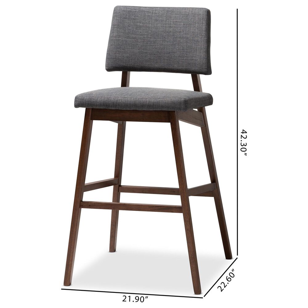Baxton Studio Colton Bar Stool with Dark Gray Cushion in Walnut Brown (Set of 2), , large