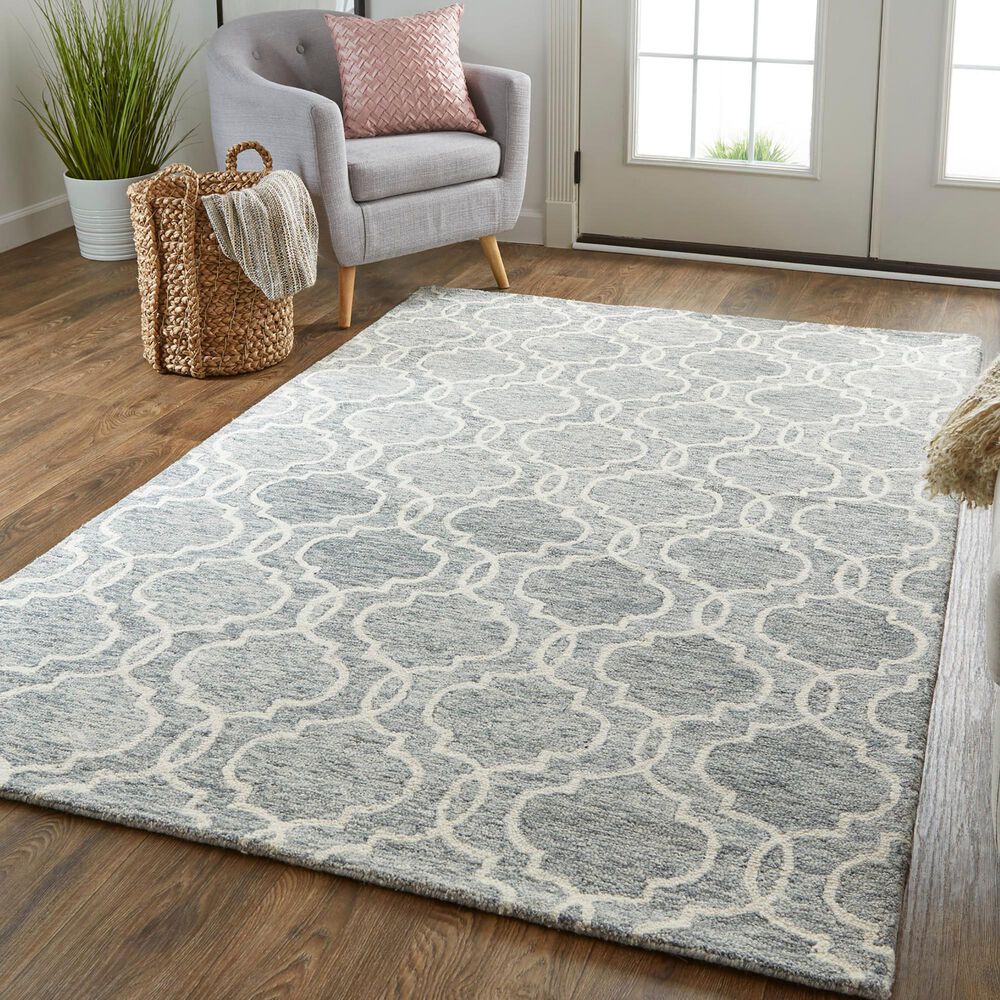 Feizy Belfort Geometric 5&#39; x 8&#39; Gray and Ivory Area Rug, , large