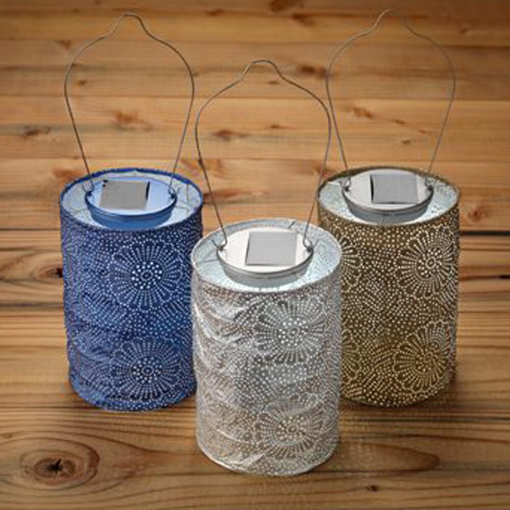 Allsop Soji Stella Cylinder Floral Solar Lantern in Bronze, , large