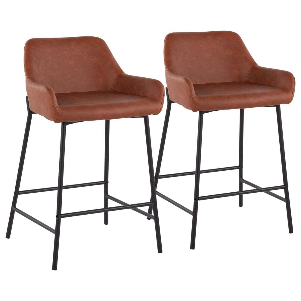 LumiSource Daniella 24" Counter Stool with Camel Upholstery in Black (Set of 2), , large