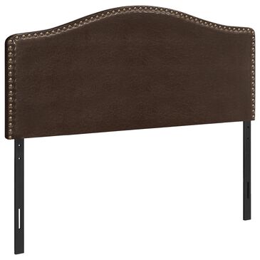 Monarch Specialties Full Headboard with Nailhead Trim in Brown, , large