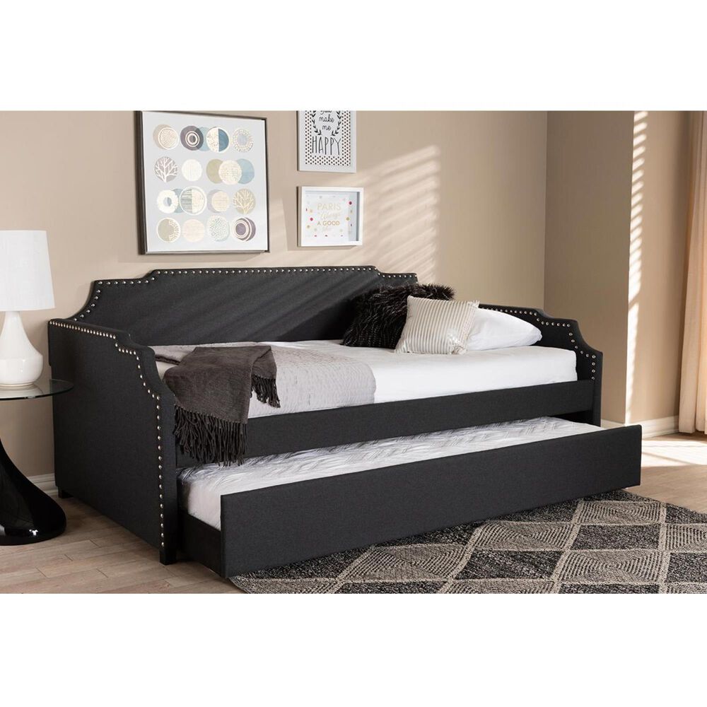 Baxton Studio Ally Twin Daybed with Roll Out Trundle in Charcoal