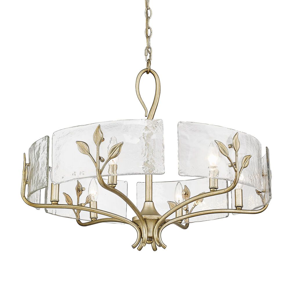 Golden Lighting Calla 6-Light Wide Chandelier with Hammered Water Glass Shade in White Gold, , large