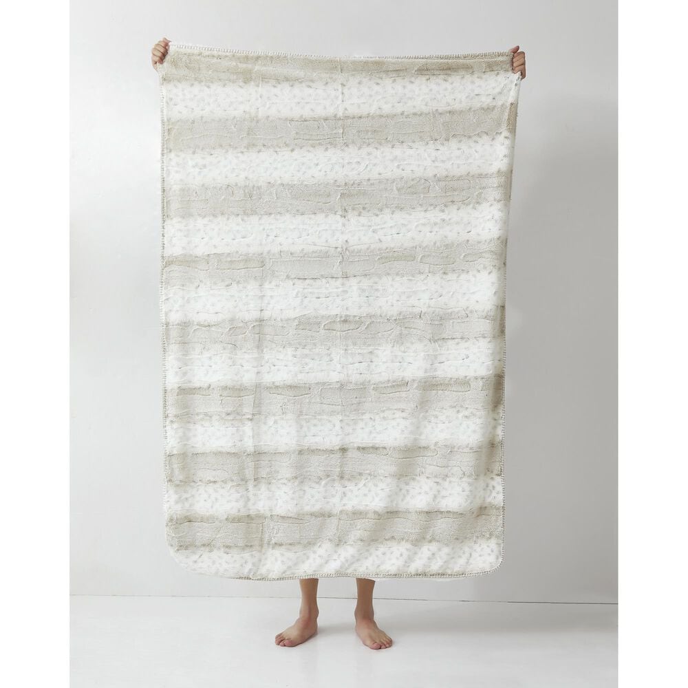 Duke Imports Leopard Stripe Plush Throw in Ivory and Cream, , large