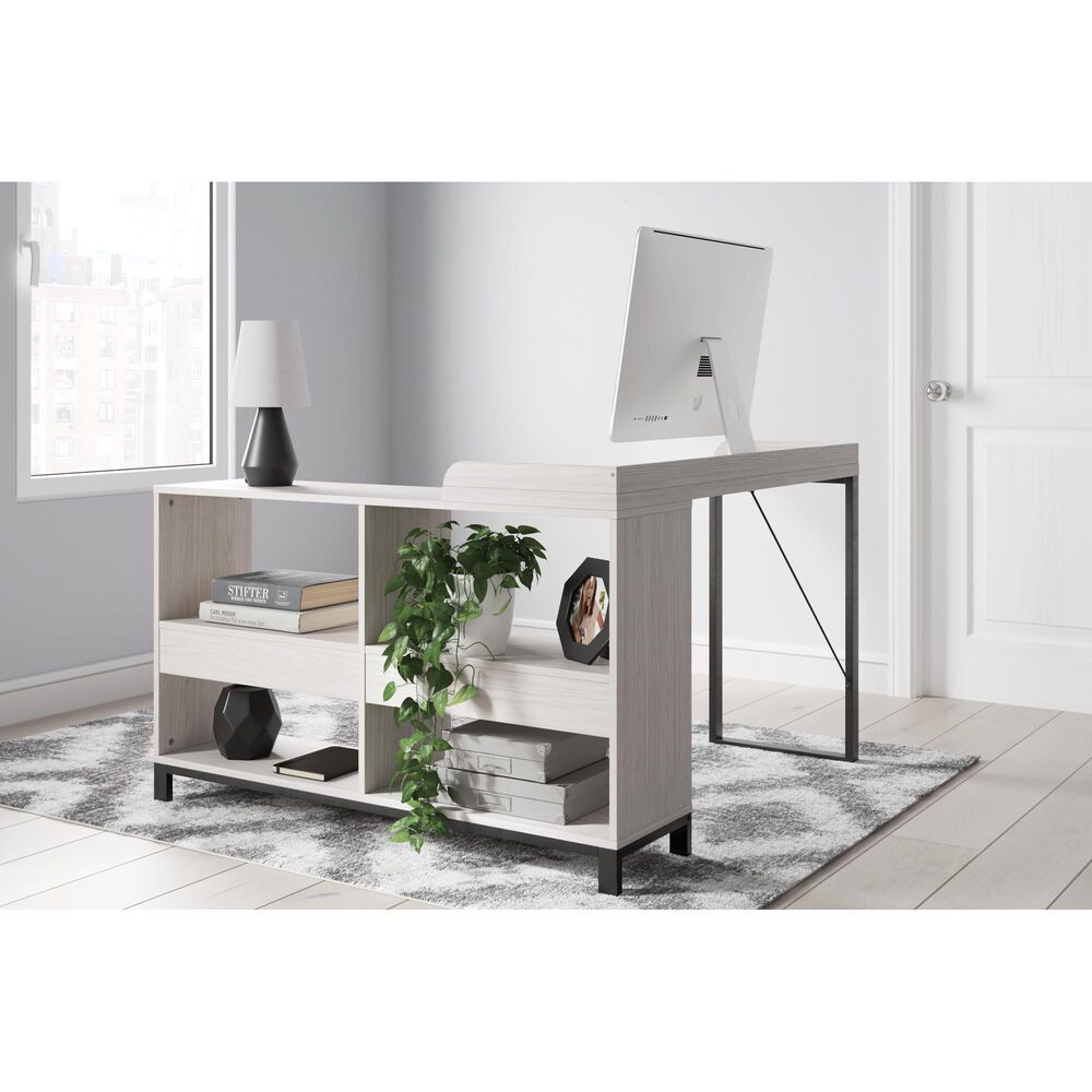 Ashley Bayflynn L-Desk in Whitewashed and Black, , large