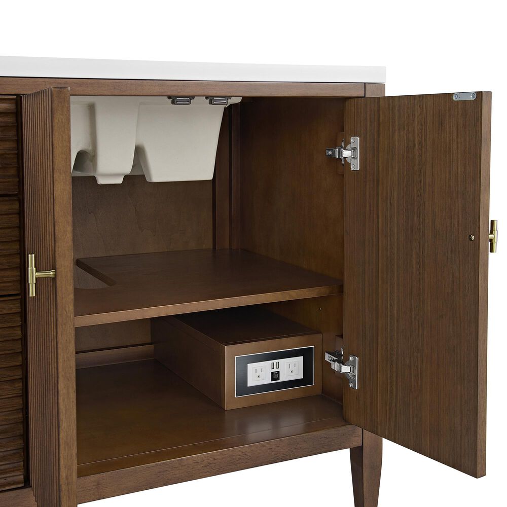 James Martin Vanities Myrrin 72&quot; Double Vanity in Mid-Century Walnut with 3 cm White Zeus Quartz Top, , large