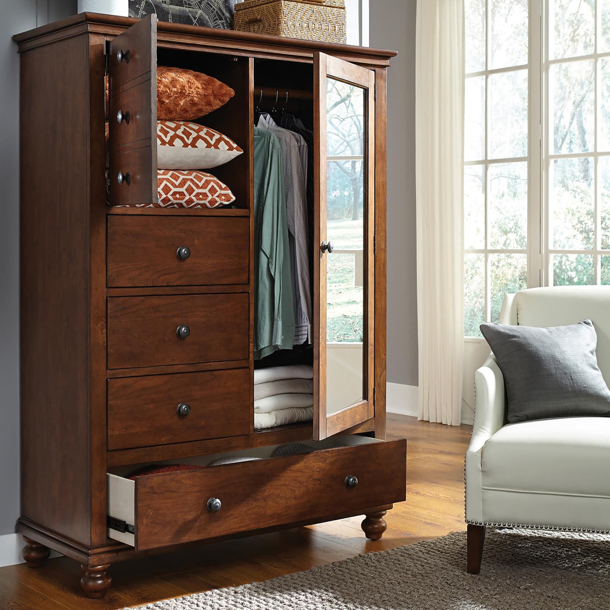 Riva Ridge Oxford 5-Drawer Chiffarobe in Whiskey Brown