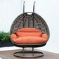 Leisuremod 57" Patio 2-Seat Hanging Egg Swing Chair with Orange Cushion in Beige, , large