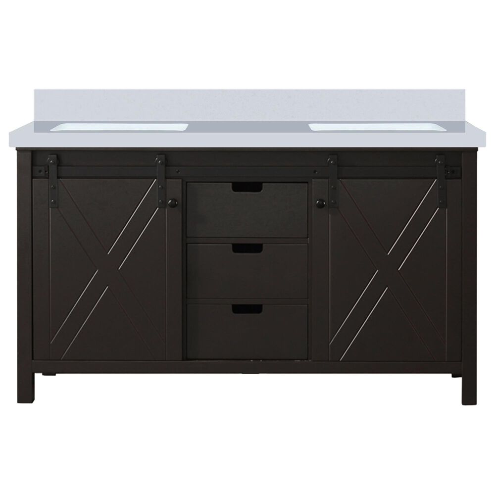 Lexora Home Marsyas 60" Double Bathroom Vanity in Brown with White Quartz Top and Rectangular Sinks, , large